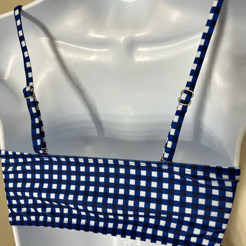 Blue Gingham Push Up High Waist Bikini Set